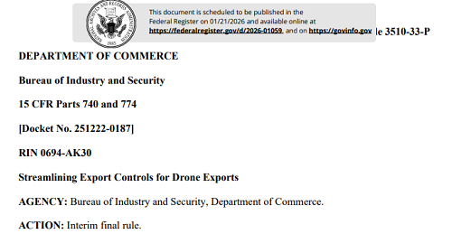 美國商務(wù)部BIS發(fā)布無人機(jī)出口管制規(guī)則